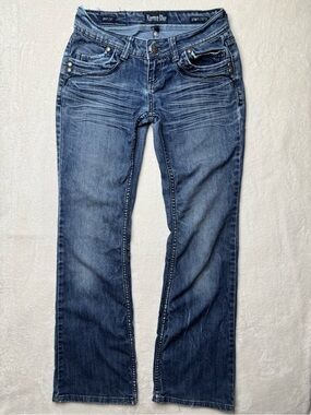 Karma Blue Women’s Medium Blue Bootcut Distressed Low Rise Jeans